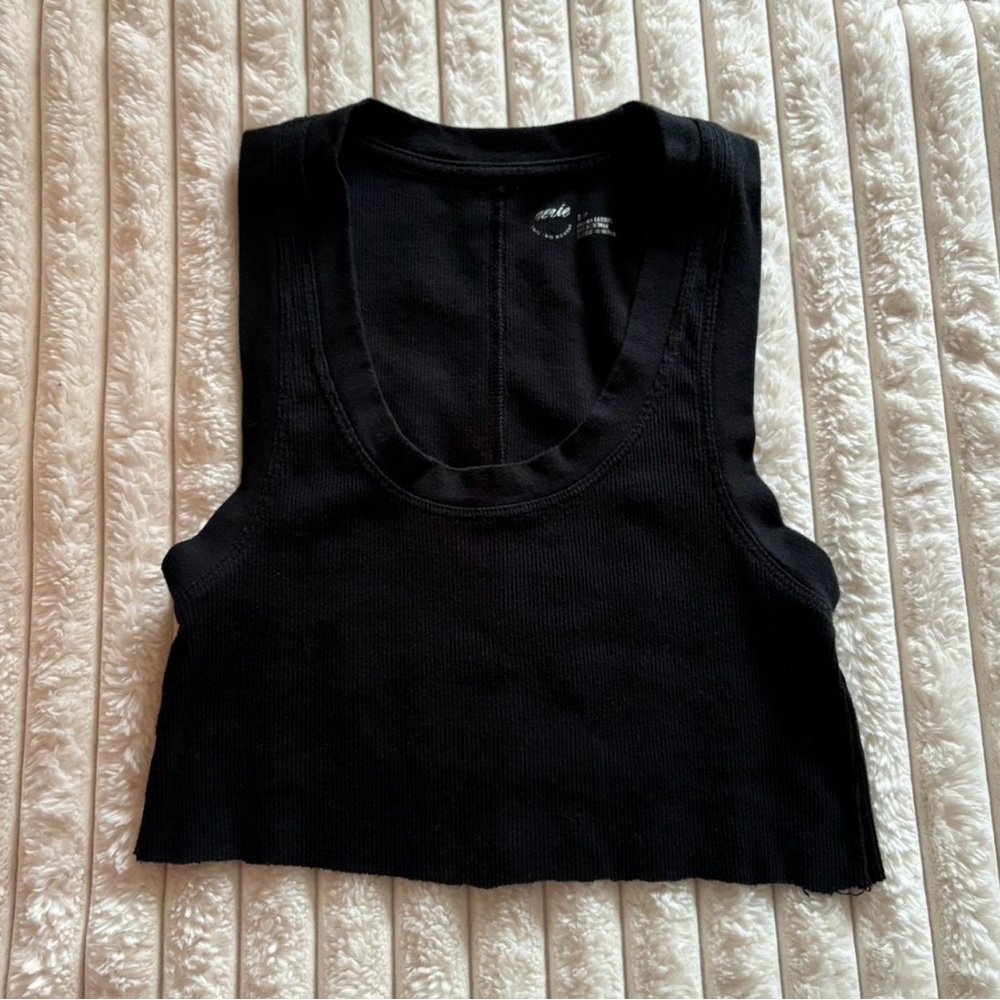 Aerie Black Ribbed Cropped Tank Top